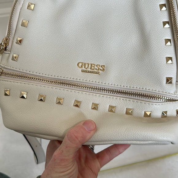 Guess Small Faux Leather Backpack Bag Studded Cream/Off White/Gold - Picture 16 of 16